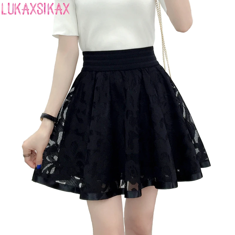 Special Offer Spring Summer Women Black Mini Skirt Korean Elastic High Waist Skirt Shorts Sweet Mesh Tulle Umbrella Skirt Falda