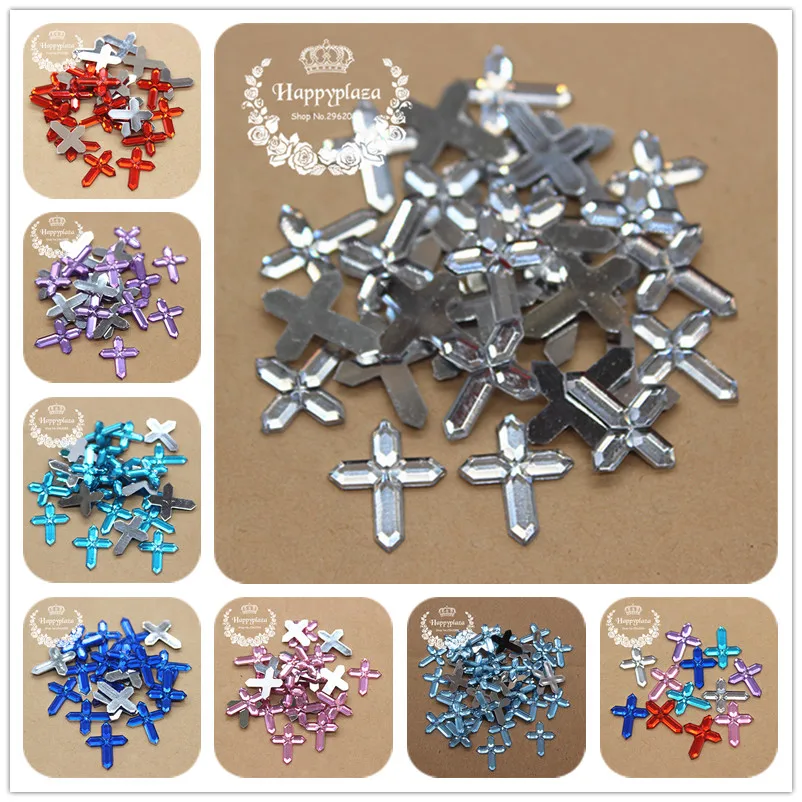 200pcs 12*15mm Acrylic Small Cross Charm Flatback Cabochon Embellishment Accessories DIY Craft Scrapbooking