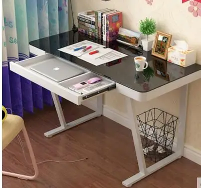 Steel glass computer desk. Simple modern desk.