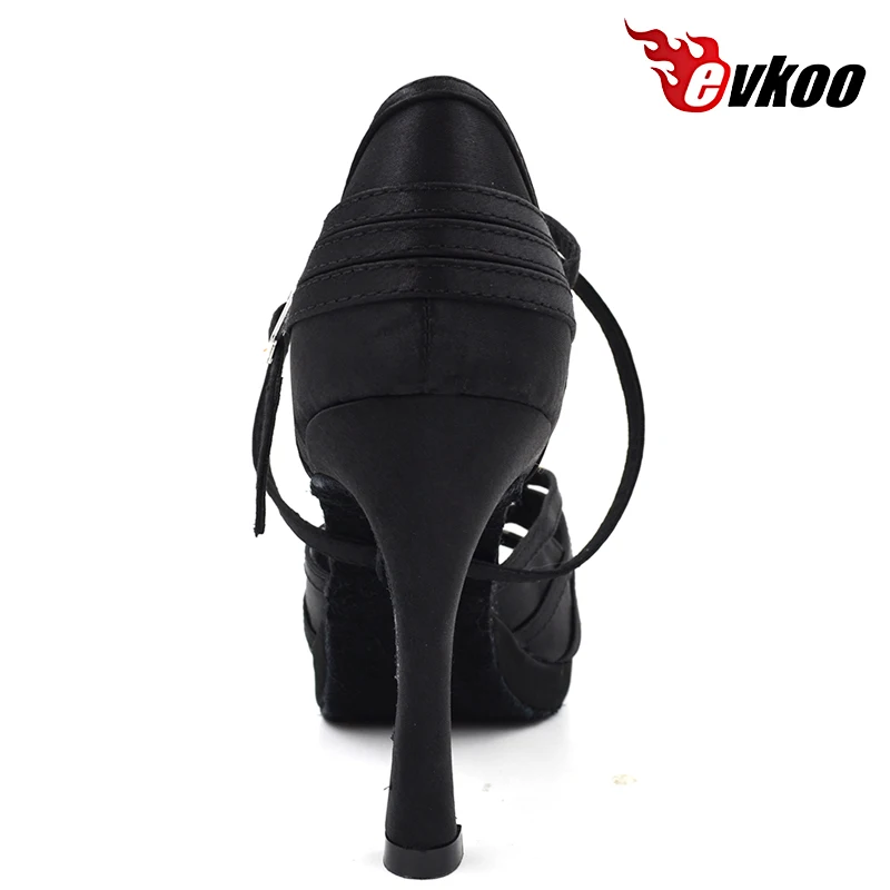 Evkoodance Customsize High Heel 10cm With Platform Comfortable Black Satin Salsa Dancing Shoes Size US 4-12 For Women Evkoo-437