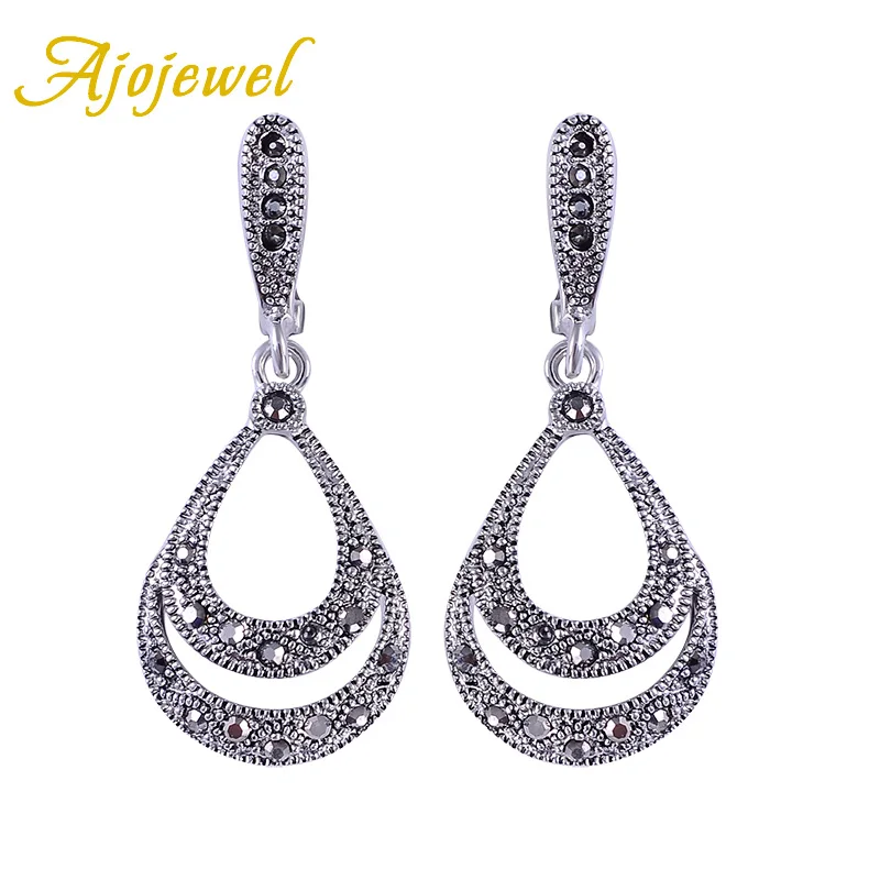 Ajojewel Brand Fashion Waterdrop Crystal Earrings For Women Black Jewelry Drop Earrings With Stone