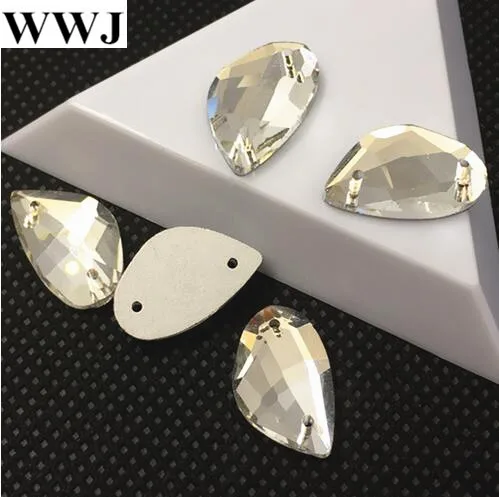 Flatback tang-fish Shape Sew On Stones Crystal Clear Color 2holes 9x14mm 12x19mm Sewing Glass Crystal