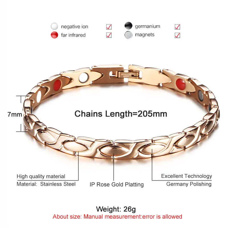 New Style Stainless Steel Germanium Magnetic Bracelets for Women Men Far Infrared  Energy Bracelets Health Jewelry Gifts