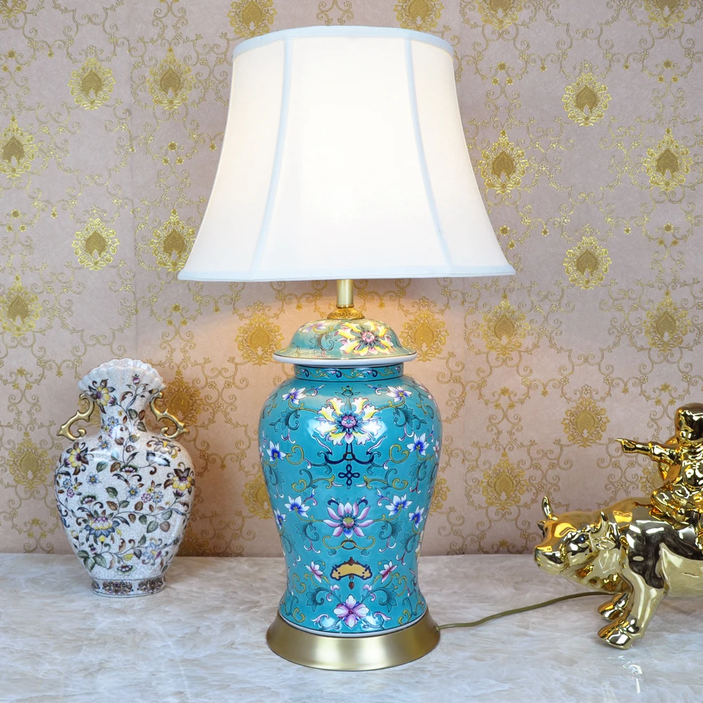 Art Chinese porcelain ceramic table lamp bedroom living room wedding table lamp Jingdezhen table lamp light