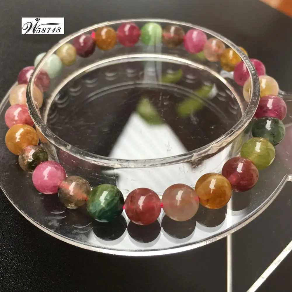 

Free Shipping Beautful Jewelry 6~7m Natural Multicolor Tourmaline Round Beads Stretch Bracelet 7" G8701