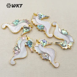 WT-P1251 WKT Wholesale Generous Natural Hippocampus Abalone Shell Necklace Pendant Jewelry Seahorse Shape for lady Decorate