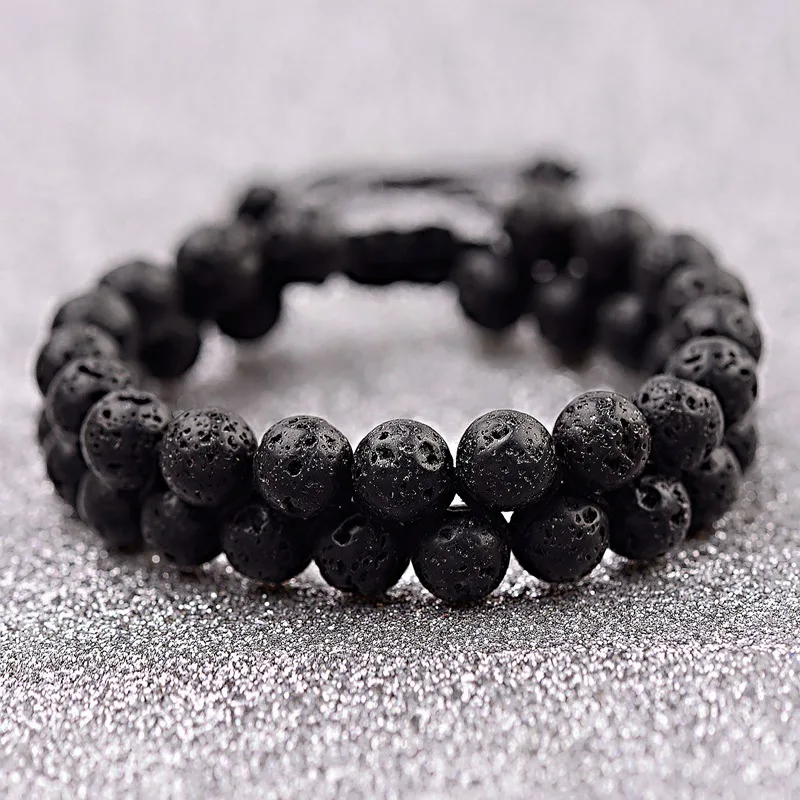 Fashion Black Lava Stone Beads Bracelet Men Homme Ethnic Yoga Double Layer Turquoises Strand Bracelets Bileklik Pulseras Hombre