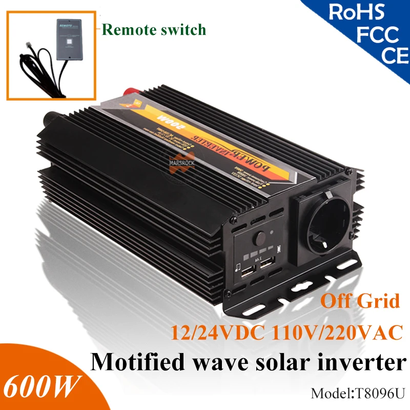 600W 12V 24V modified sine wave solar inverter home use off grid solar inverter with 5V USD