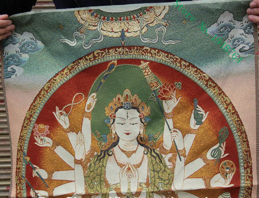 36 inch Tibet Silk embroidery 18 Hands Maha Cundi Mother Buddha Thangka Painting Mural