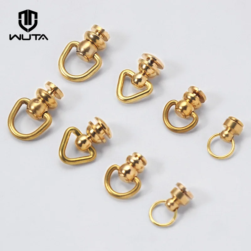 WUTA 10 Pcs  Brass Ball Chicago Stud Screw Rivets Nails Rotatable D Ring Wallet Chain Buckle Handle Connector DIY Accessories