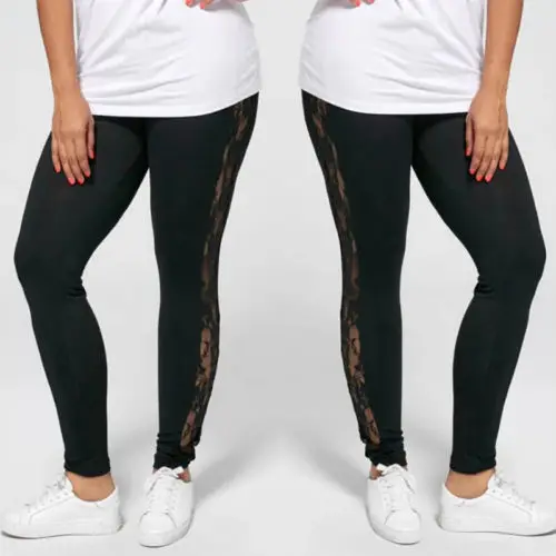 Leggings en dentelle taille haute pour femmes, pantalon de Fitness, extensible, vêtements de sport, grande taille, à la mode, 2017