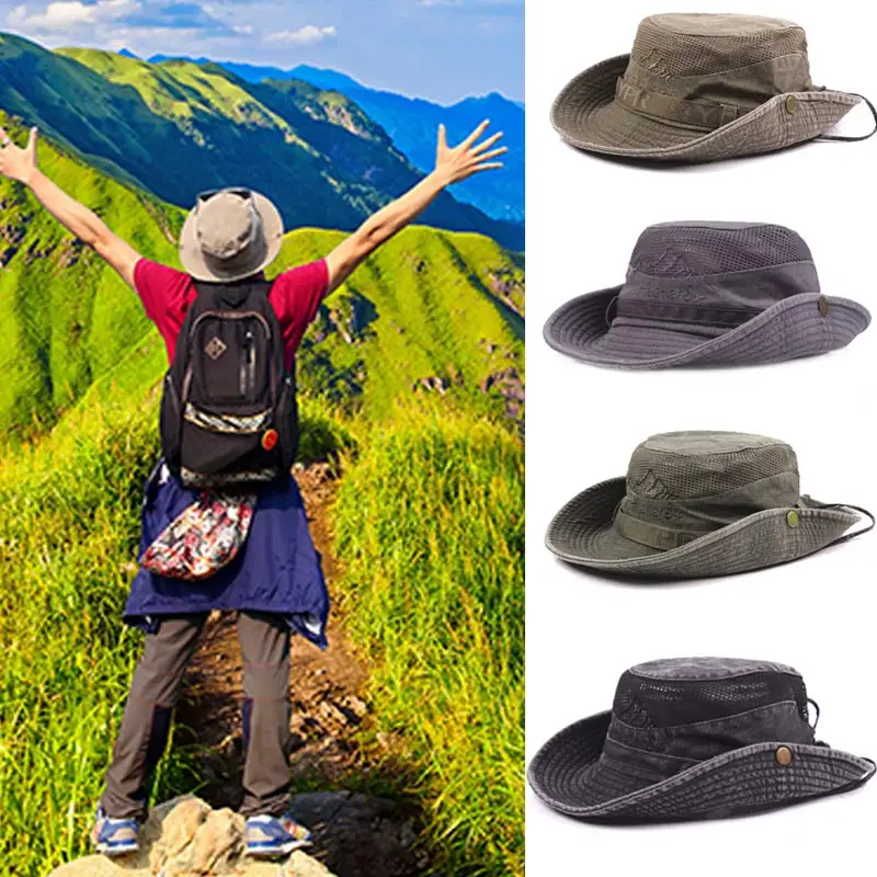 Hot Selling Men Cotton Head Embroidery Hat Outdoor Beach Sun hat Protection Wide Brim Foldable Boonie Bucket Hat Fisherman Hat