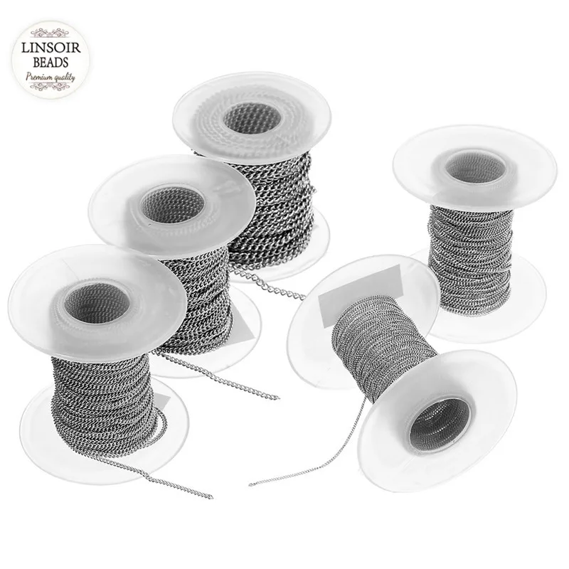 1/1.5/2/2.5/3mm 10 stoczni/partia łańcuszek ze stali nierdzewnej 316L luzem kolor srebrny szerokość odcienia ogniwo łańcuszka dla naszyjnik DIY tworzenia biżuterii