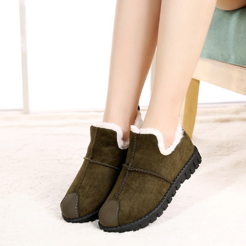 Snow Suede Ankle Boots Women Flats Winter Warm Winter Short Boots New Fashion Suede Boots Snow Women Shoes Fur Plush Suede Shoes