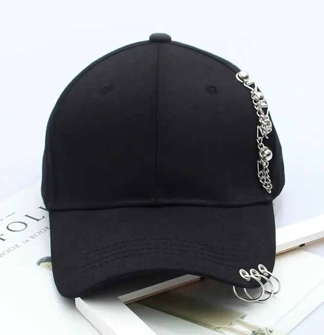 

JIAX008 Punk Men's Adjustable Cotton Metal Ring Chain Baseball Caps Women Hip Hop Hats Snapback Bone Dad Drake Casquette Gorras