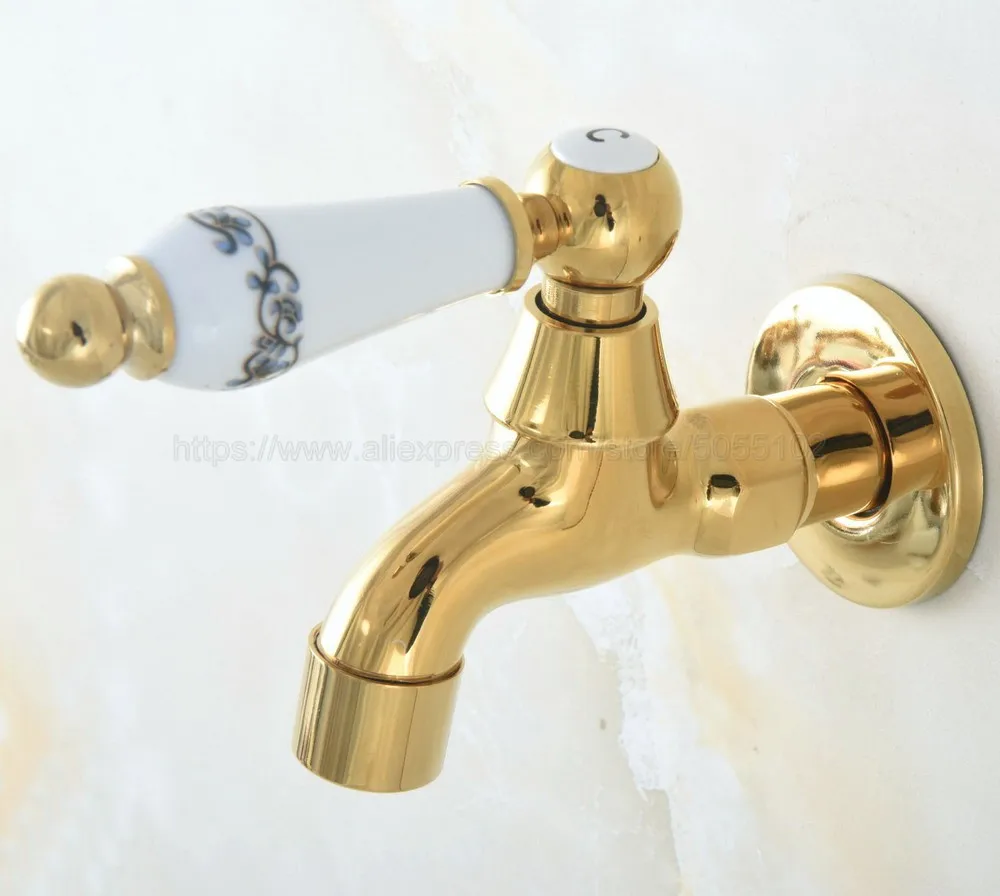 Gold Color Brass Wall Mount Bathroom Mop Pool Faucet Laundry Sink Water Taps Toilet Cold Bibcock zav148