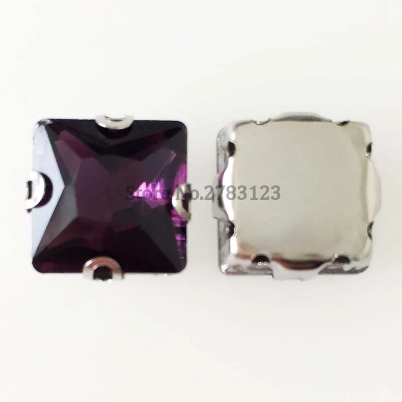 Scratch-resistant deep purple square flat back high quality Glass sew on rhinestones with D claw for diy Clothing access SWZD017