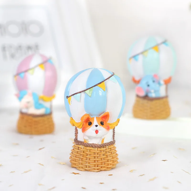 New Resin Mini Cute Hot Air Balloon Unicorn Rabbit Elephant Statue Decoration Sculpture Home Office Desk Cake Ornament Toy Gift