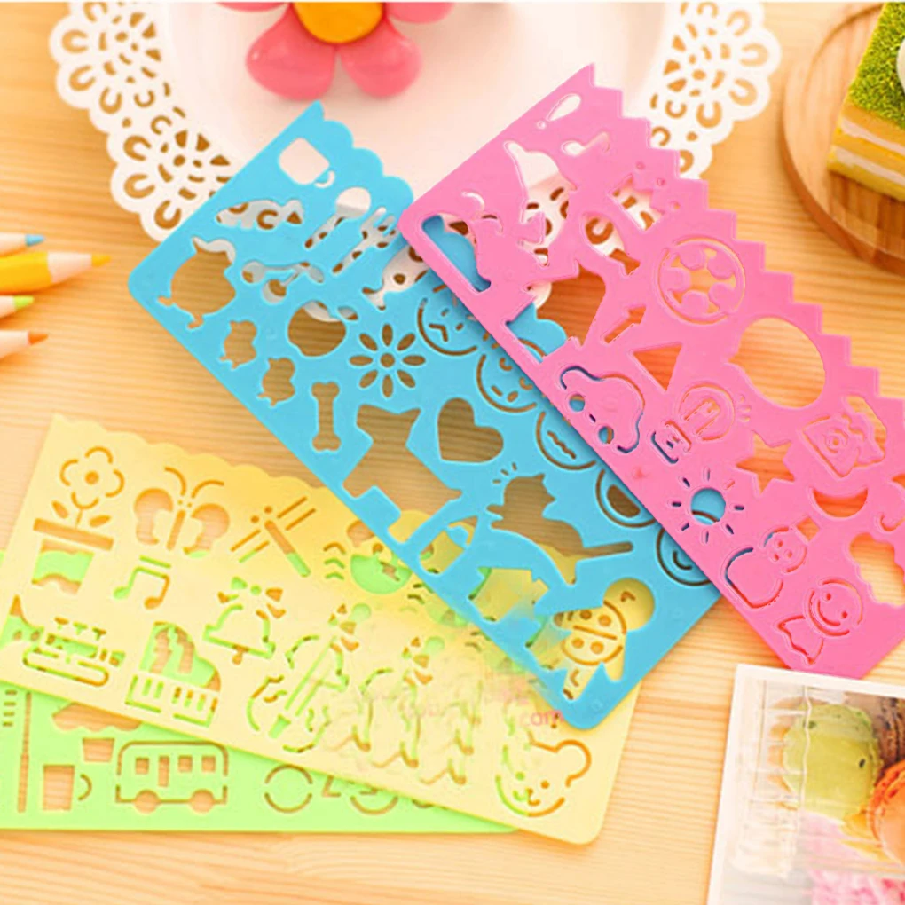 4PCS Drawing Toys Tool children Stationery Ruler School Painting Supplies Drafting Tool Art Drawing Template Random Color