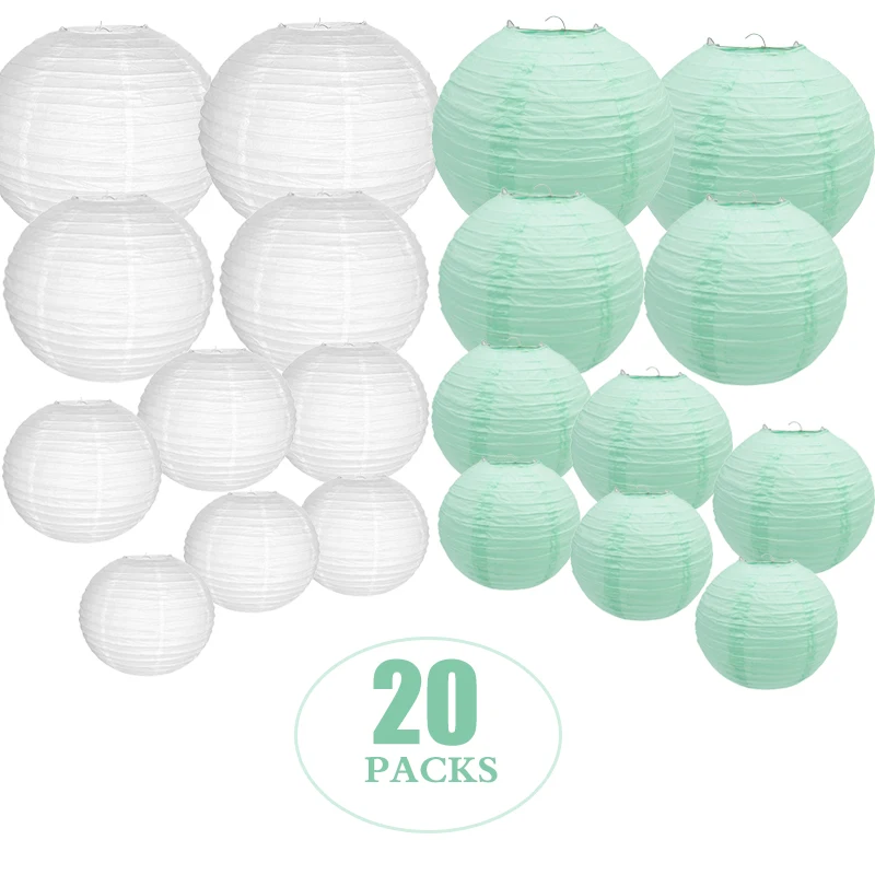 

20 Pcs/set 6"-12" White Mint Green Chinese Paper lantern lampion Xmas Birthday Wedding boule Papier Lampionnen Home Decoration