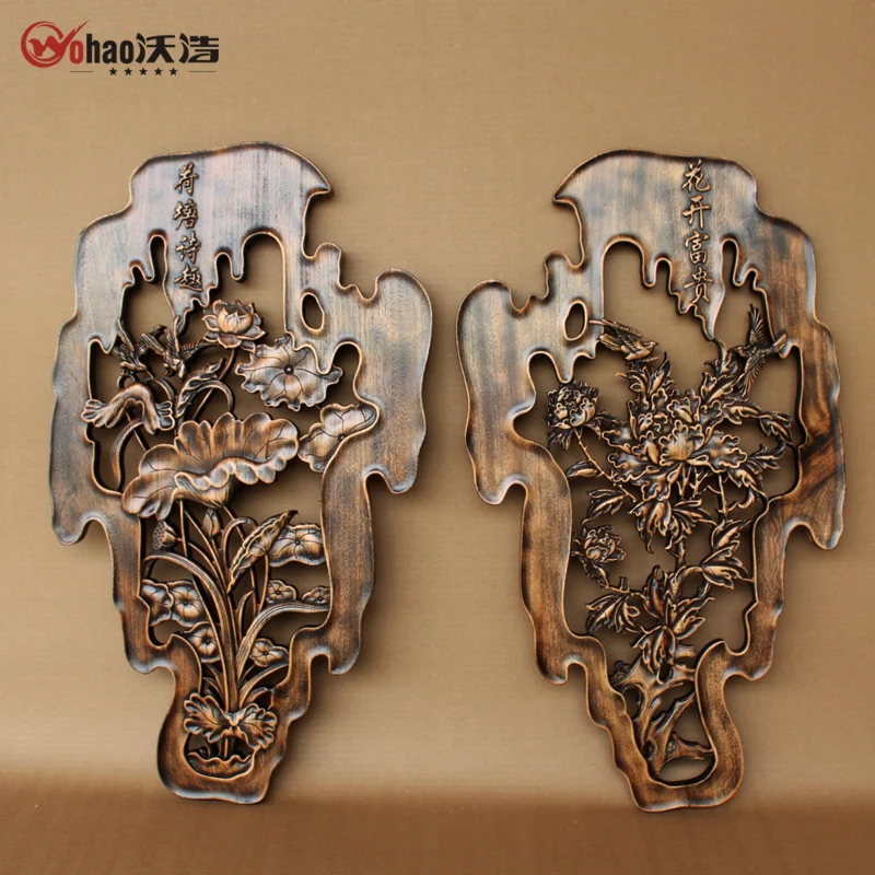 Dongyang wood carving camphor wood muons background wall solid wood wall hanging