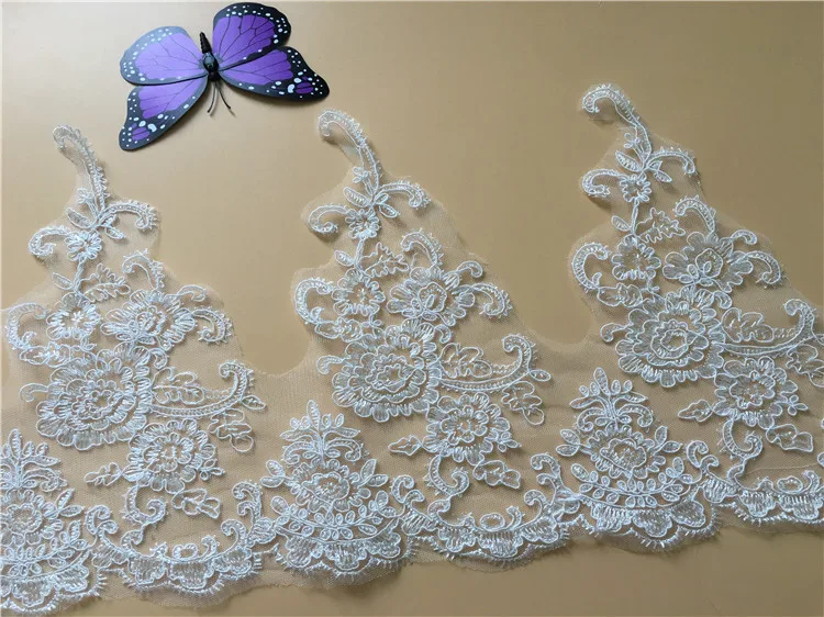 1Yard White/Ivory Lace Edge Mesh Tulle Flower Venise Venice Lace Trim Applique Sewing Craft for Wedding Decor DIY Boutique