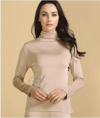 100% authentic mulberry silk top with thick silk machine navigation turtleneck thermal long sleeve lingerie - 4