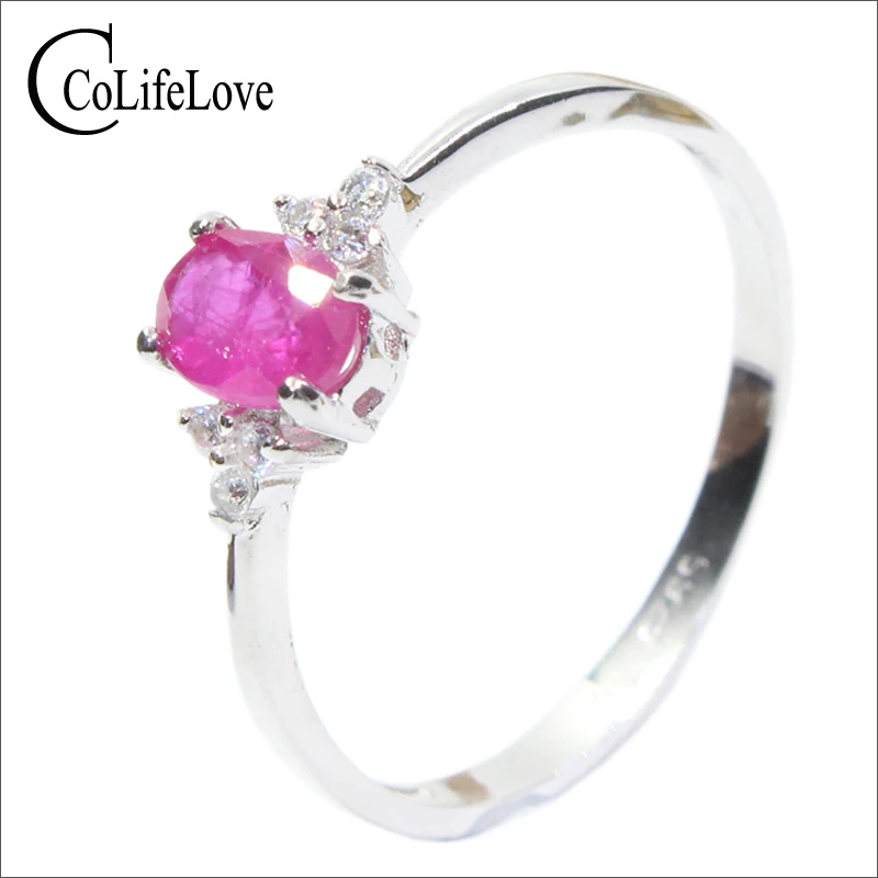 Real 925 silver gemstone ring for engagement  0.5 ct natural ruby silver ring solid silver ruby ring romantic gift for girl