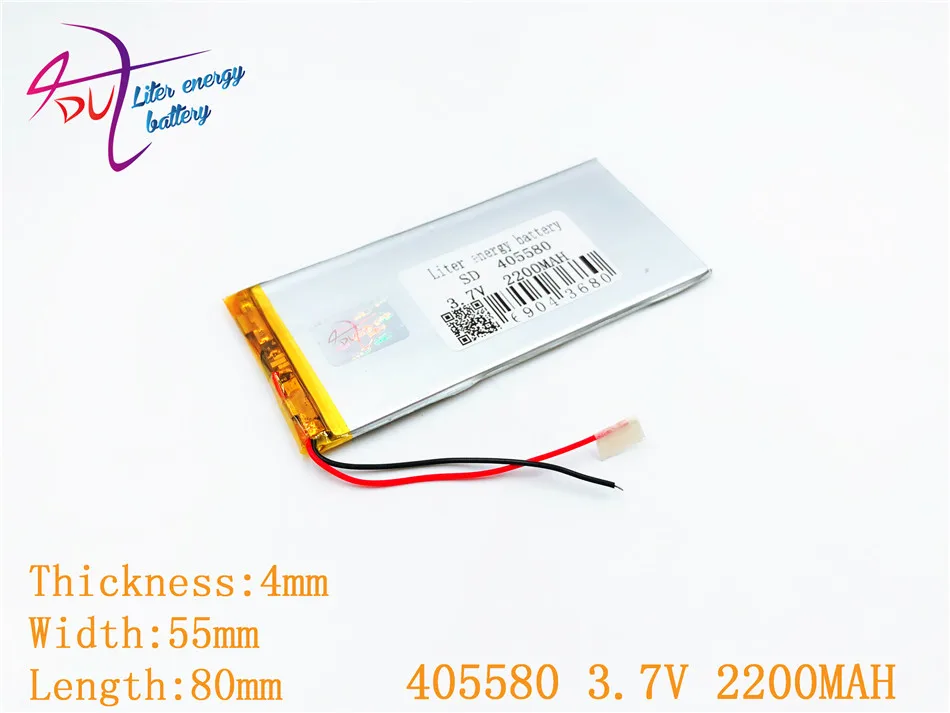 Batterie Lithium-polymère Rechargeable, 3.7V, 2200mAh, 405580 405581, li-ion, pour Mp3 MP4 MP5, GPS, bluetooth, mobile