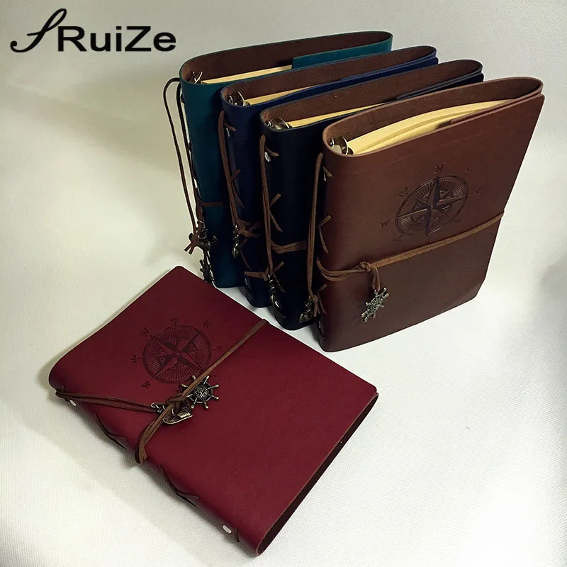 RuiZe A5 Spiral notebook and journal leather traveler notebook diary refillable blank kraft paper drawing sketchbook ring binder