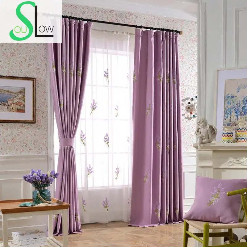 Slow Soul Purple Blue Green Pink Provence Dandelion Garden Europe Embroidered Curtains Tulle For Living Room Kitchen Bedroom