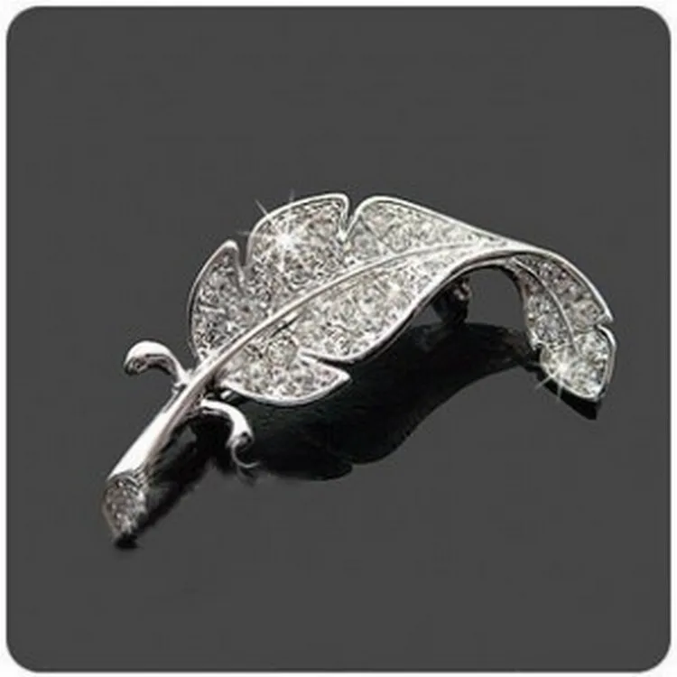 Exquisite Fashion Simple Full Rhinestone Large Leaf Brooch Feather Pin Gift Korean Ladies Men\'s Feather Brooch Custom Clothing