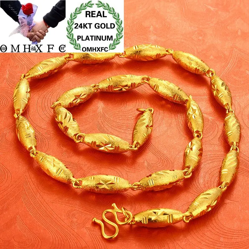 

OMHXFC Wholesale European Fashion Man Male Party Birthday Wedding Vintage Olive Beads Thick 59cm 24KT Gold Chain Necklace EX151