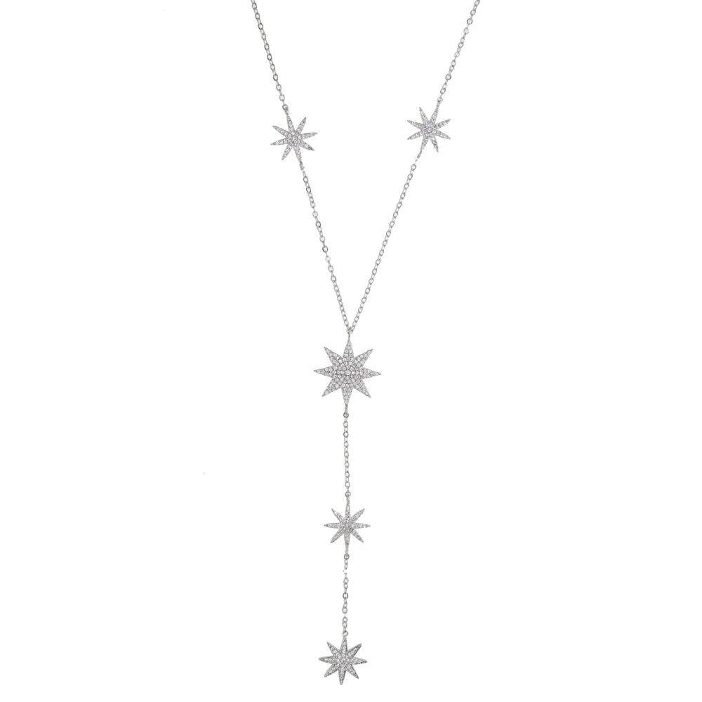 2025 New Sparking Sexy Star Charm Y Shape Long Necklace For Women Gold Color Plated Fashion Lariat Tiny Chain Wedding Jewelry