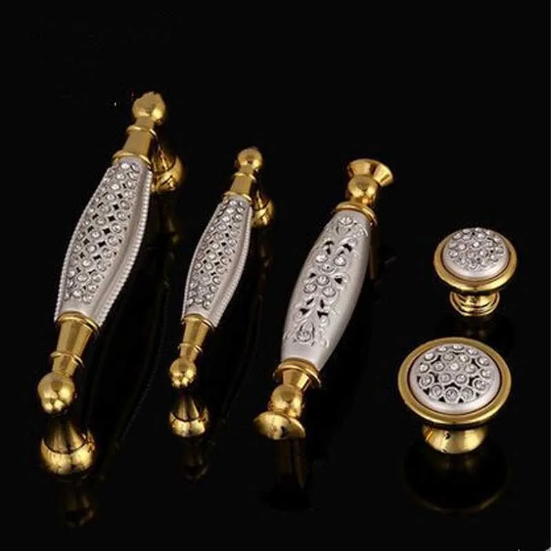 96MM deluxe fashion 24K gold furniture handle glass diamond wine cabinet wardrobe door pull k9 crystal dresser drawer handle