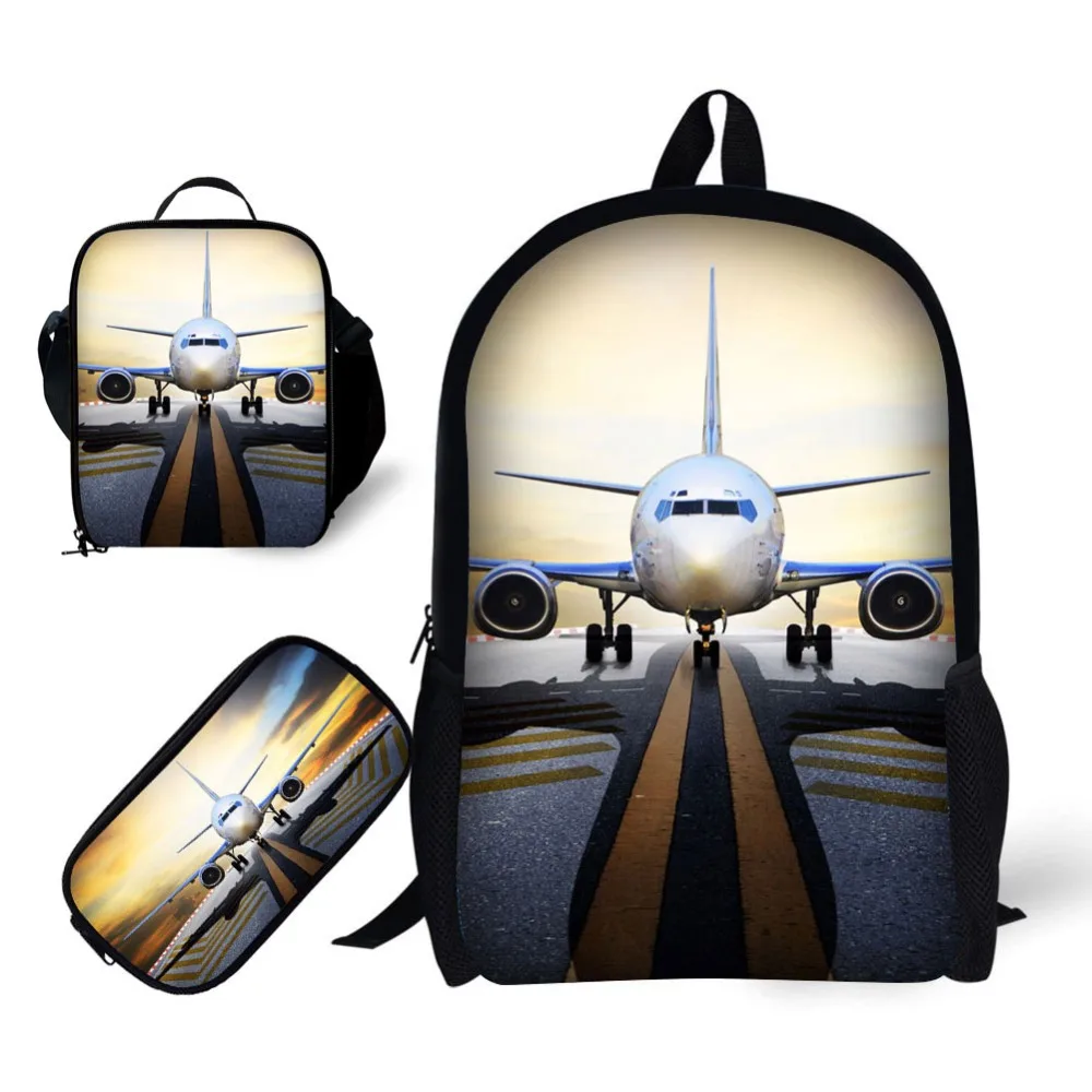 School 3pcs/set 17 inch Book Bag with Pencil Case and Lunch Bag Kids Bagpacks for Students Boys Mochila Bagpack Airplane Design