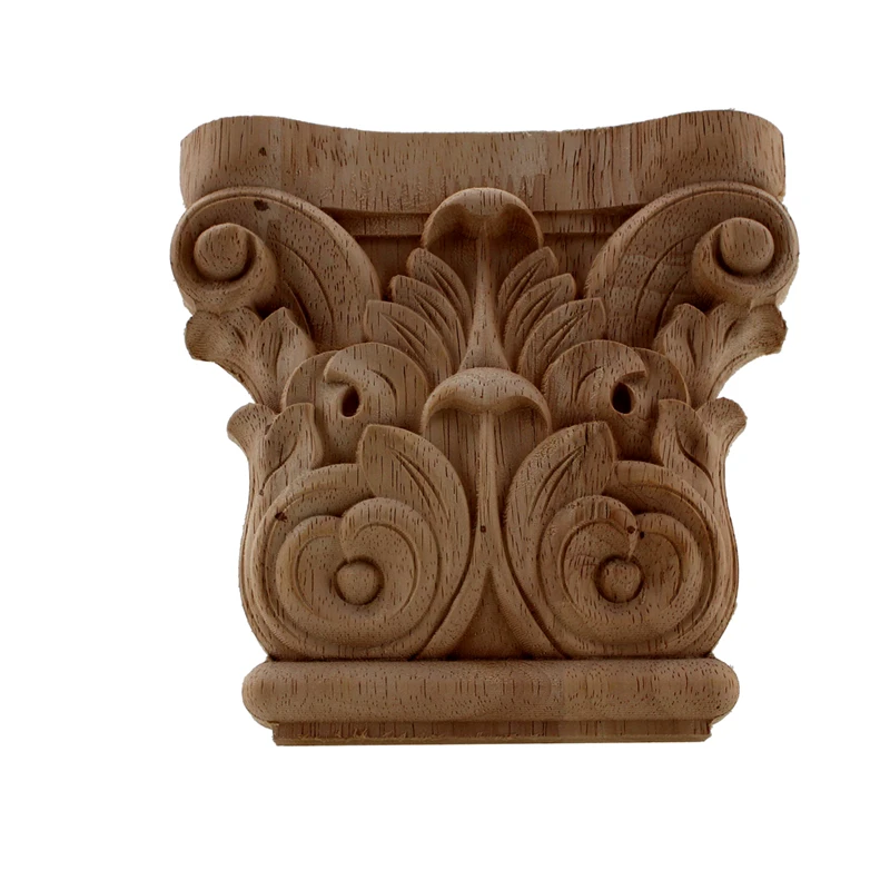 VZLX Vintage Floral Carved Corner Wall Door Furniture Decorative Figurines Wood Appliques for Home Decor Decoration Accessories
