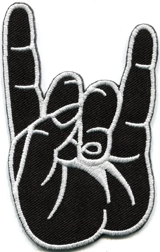 

Lovely Satanic salute rock metal occult corna horned hand Iron On Patches, Made of Cloth Guaranteed 100% Quality Free Shipping!!