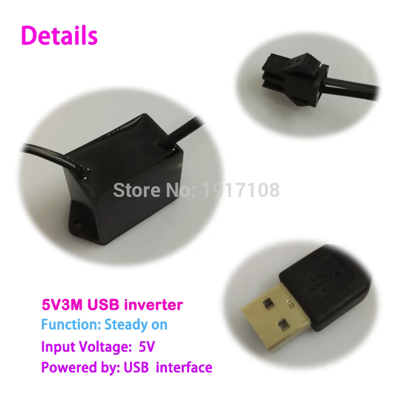 DC5V USB Port EL wire inverter powered by Computer or Mobile battery for driving 1-3m EL wire or EL strip For Party Decoration