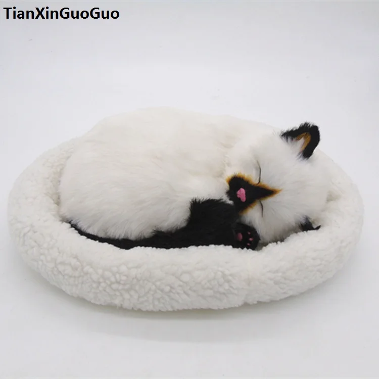 

breathing cat with mat hard model polyethylene&furs large 26x17cm sleeping cat prop,home decoration toy gift s1812