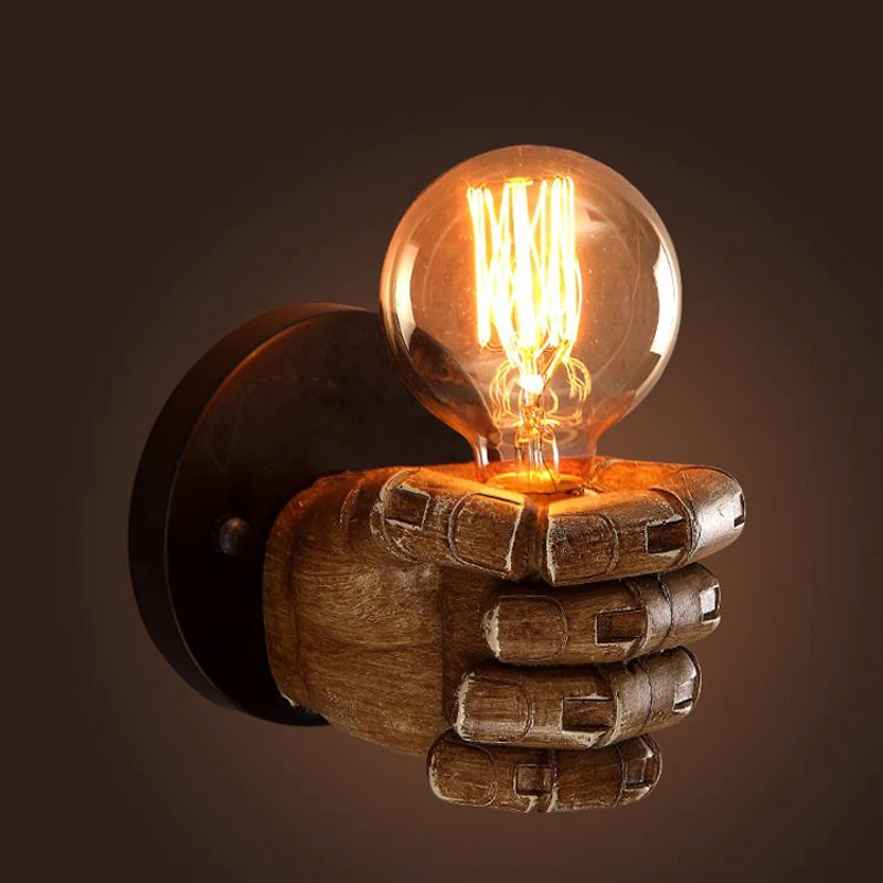 

Fist resin vintage wall light LOFT retro industrial wind decorative wall lights hallway Hands Edison Bulb sconces light