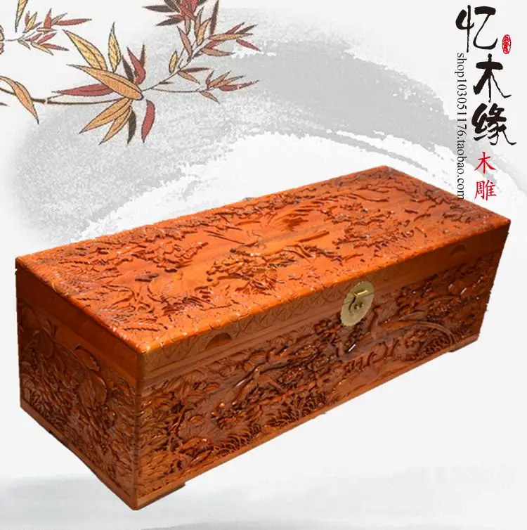 

Camphor wood box wedding dowry box suitcase carved wood antique calligraphy and painting box gift box insect