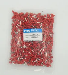 Red E1008 PVC Insulated Bootlace Ferrules 8mm of Pin Length For 1.0mm 2, 18 AWG Wire