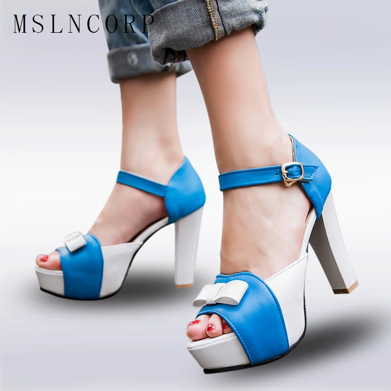 

Plus Size 34-43 Women High Heel Sandals sweetly Fashion Bowtie Open Toe Platform Shoes Party Women Thick Heeled Ladies Footwear