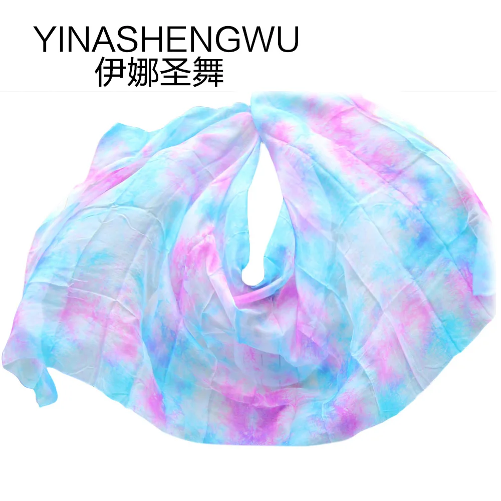 Belly Dance Veils Newest Pure Silk Belly Dance Scarf Silk Veils Practice Stage Performance Color mixing