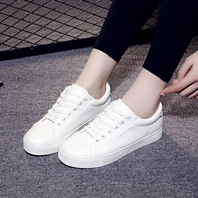 

Leather Shoes Woman Female Lacing White Canvas Shoes Female Shoe Sneaker All match Breathable Skateboarding Shoes Flat