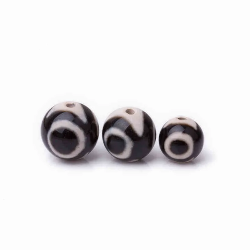 10beads Tibetan Black White Three Eyes Dzi Beads 8mm 10mm 12mm Stone Bead TSB0439