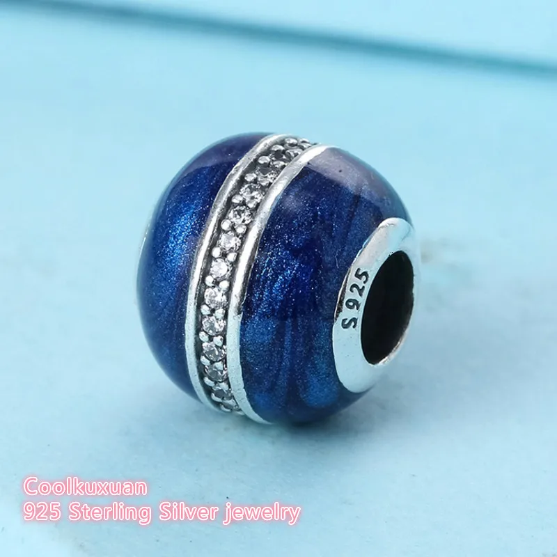 

Winter Authentic 925 Sterling Silver Orbit Charm, Midnight Blue Enamel & Clear CZ Beads Fit Pandora Charms Bracelet Diy