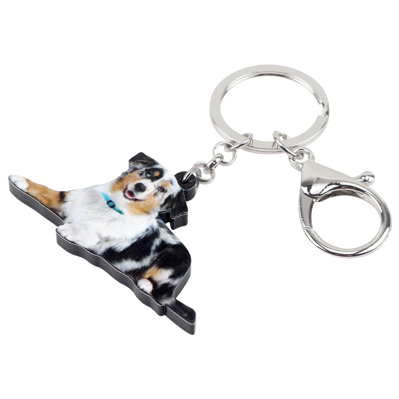 WEVENI Acrylic Australian Shepherd Dog Key Chain Keychain Holder Animal Pet Jewelry For Women Girls Gift Bag Car Charms Pendant