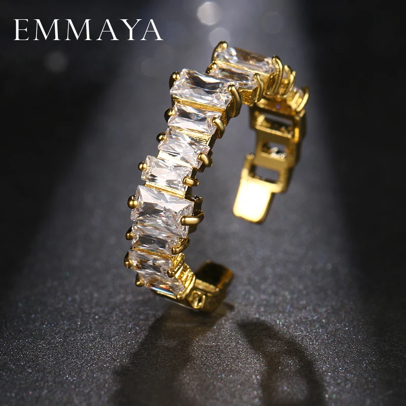 Emmaya-女性用の婚約指輪,結婚指輪,ゴールドカラー,czストーン,舗装